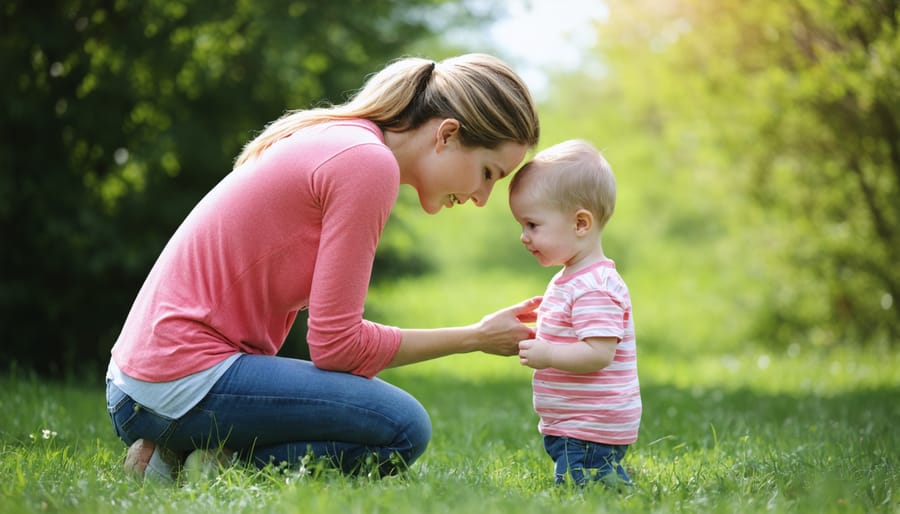 Parent and child having a meaningful conversation at eye level, showing active listening and engagement