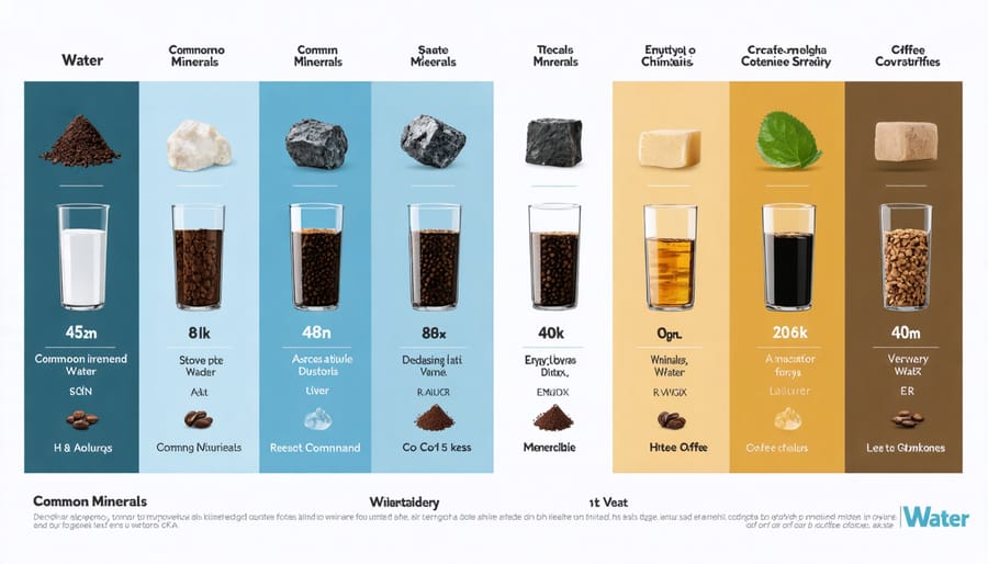 Visual chart displaying optimal mineral content ranges for coffee brewing water, including calcium, magnesium, and bicarbonate levels