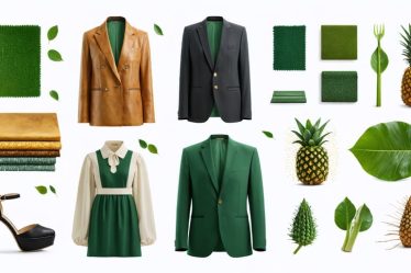 A collage highlighting sustainable fashion elements with eco-friendly fabrics, stylish garments, and unique accessories, representing the merge of sustainability and chic design.