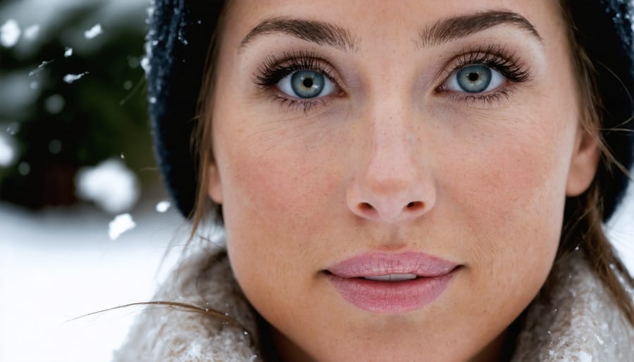 Detailed view of Ellen DeGeneres' minimalist winter makeup showing her signature fresh-faced glow