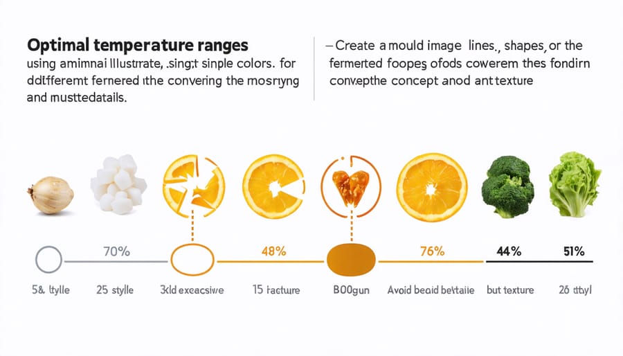 Temperature chart showing ideal ranges for fermenting vegetables, kombucha, yogurt, and sourdough