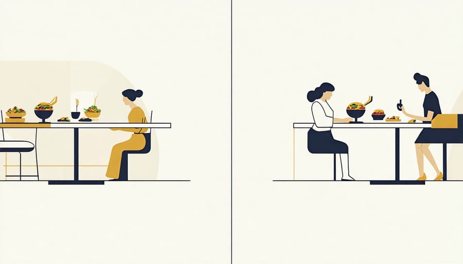 Hybrid restaurant service model showing traditional dining and modern delivery operations