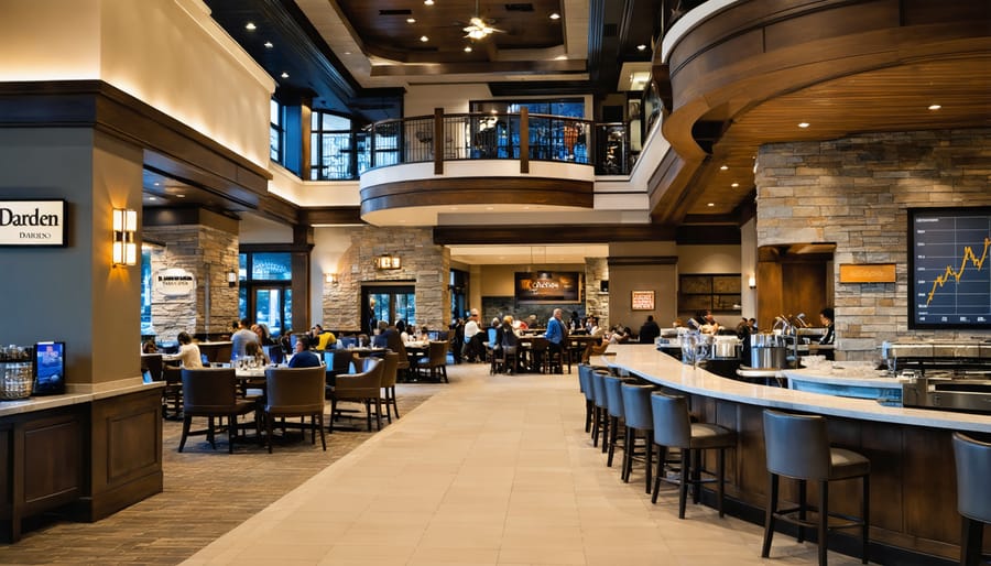 A visual representation of Darden Restaurants' diverse brand offerings, highlighting Olive Garden, The Capital Grille, and LongHorn Steakhouse, combined with abstract financial elements to communicate investment opportunities.