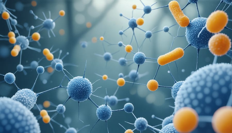 Scientific illustration showing inulin molecules supporting skin microbiome health