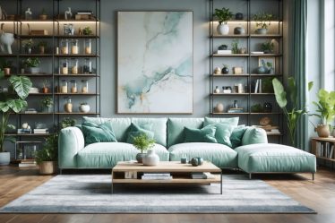 A modern and tidy living room showcasing a beautifully organized space with clean surfaces and effective storage solutions, emphasizing the transformation achieved through a 4-step cleaning process.