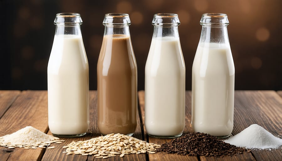 Collection of different oat milk brands and varieties displayed for comparison