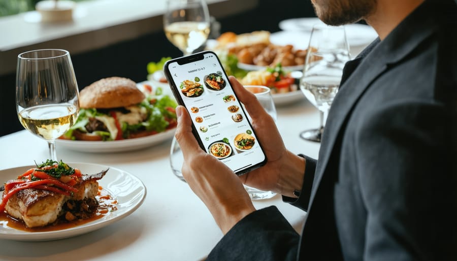 Restaurant guest using branded mobile app for personalized dining experience