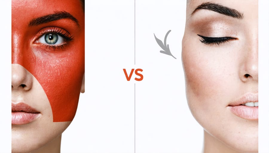 Before and after comparison of irritated and healthy skin with skin barrier diagram