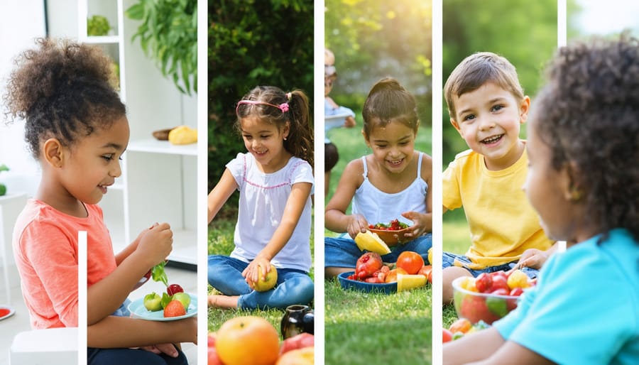 Collage of people engaging in meaningful social activities including group exercise, shared meals, and community volunteering