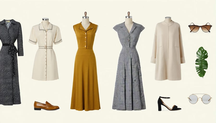 Side-by-side comparison of vintage 1950s clothing and contemporary sustainable fashion items