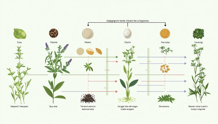 Infographic depicting how adaptogens help regulate cortisol and stress hormones in the human body