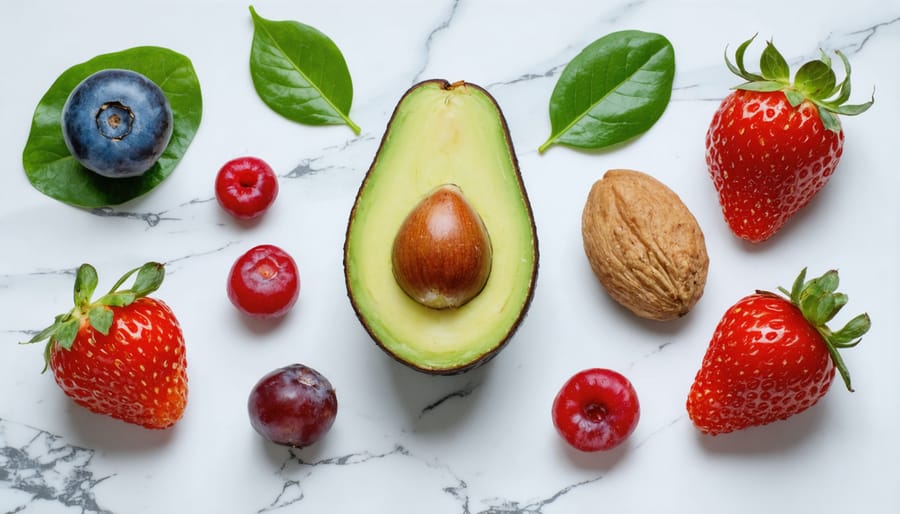 Fresh, nutrient-rich foods arranged beautifully to showcase beauty-enhancing ingredients