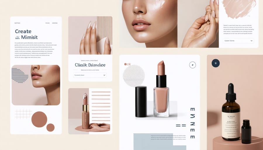 Collection of beauty brand social media posts showing consistent branding and aesthetic