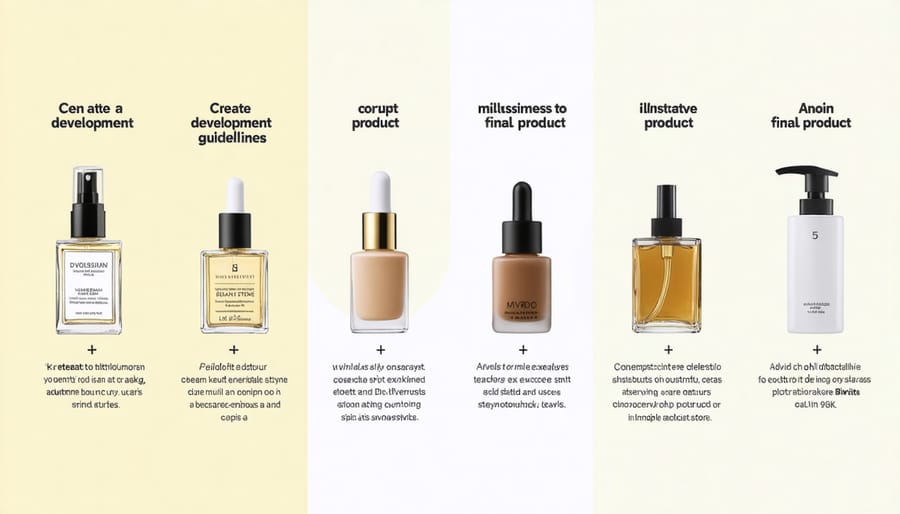 Beauty product development journey showing sketches, prototypes, and finished product