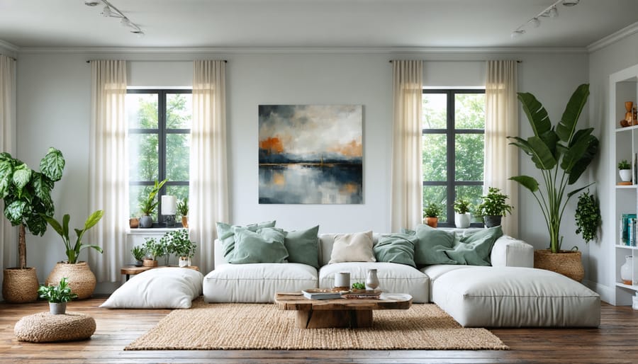 Split image showing living room makeover with affordable decorating solutions