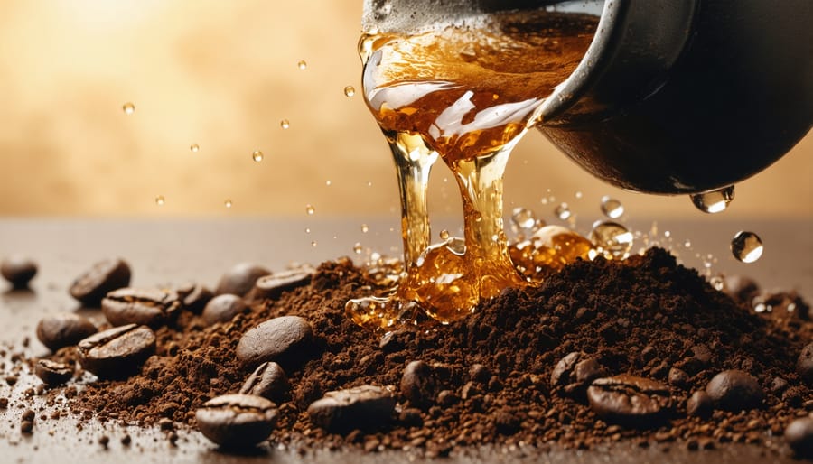 Magnified image of coffee extraction showing dissolved compounds being released into water