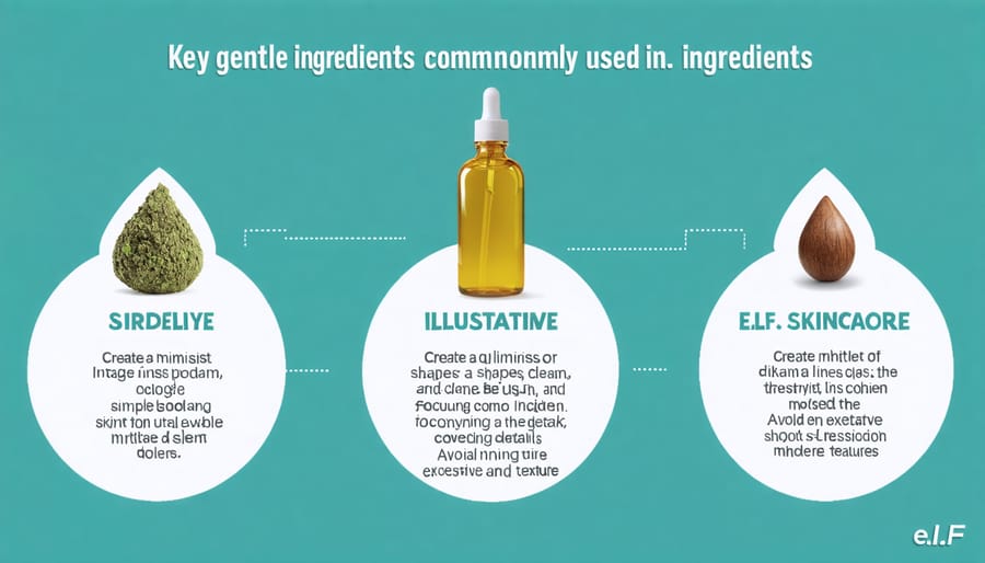 Visual representation of sensitive skin-friendly ingredients in e.l.f. products including aloe, ceramides, and oat milk
