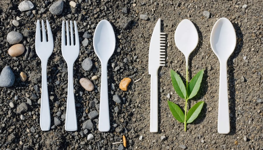 Split image showing plastic waste impact versus eco-friendly kitchen tools