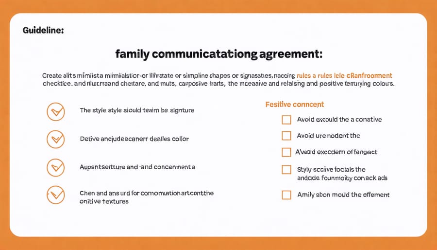 Visual template of a family communication agreement with rules and guidelines