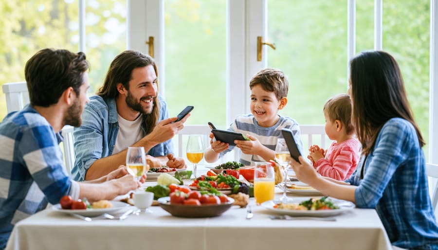 Multi-generational family enjoying device-free dinner time together