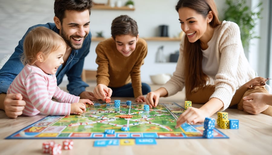 Happy family members enjoying quality time playing games together