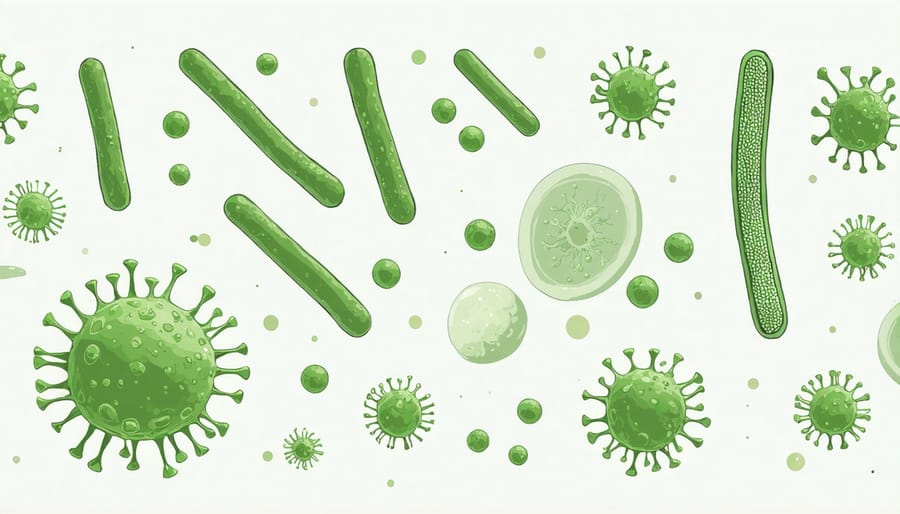 Magnified view of beneficial bacteria and microorganisms involved in food fermentation