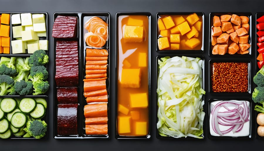 Diverse collection of popular fermented foods displayed on a wooden table