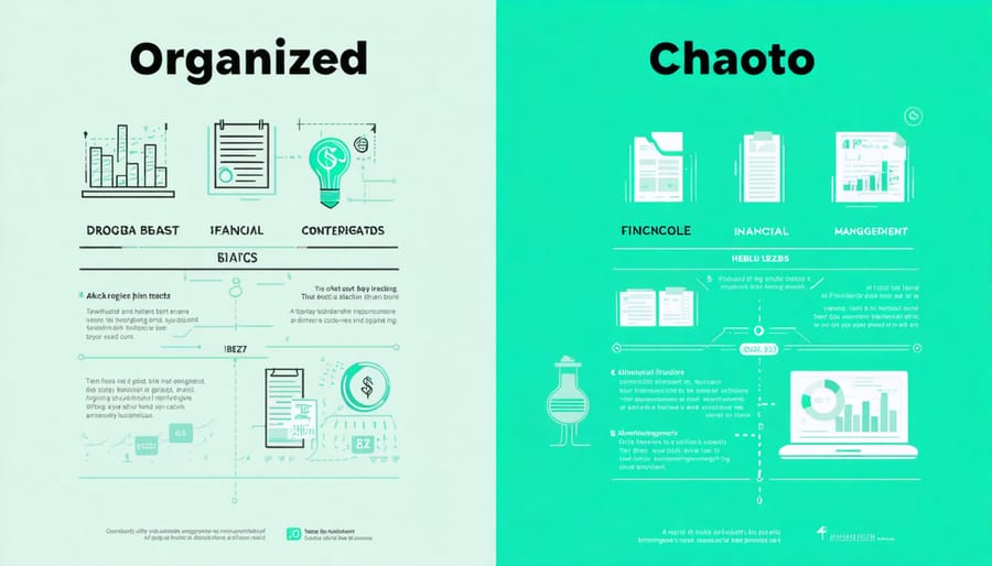 Visual comparison between organized and disorganized business financial management approaches