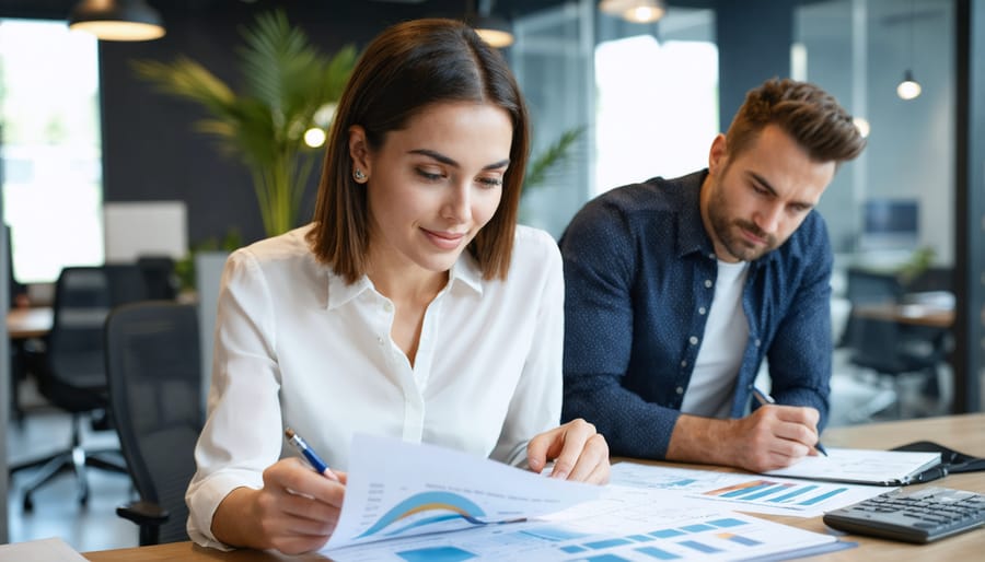 Confident female entrepreneur working with financial mentor on business strategy