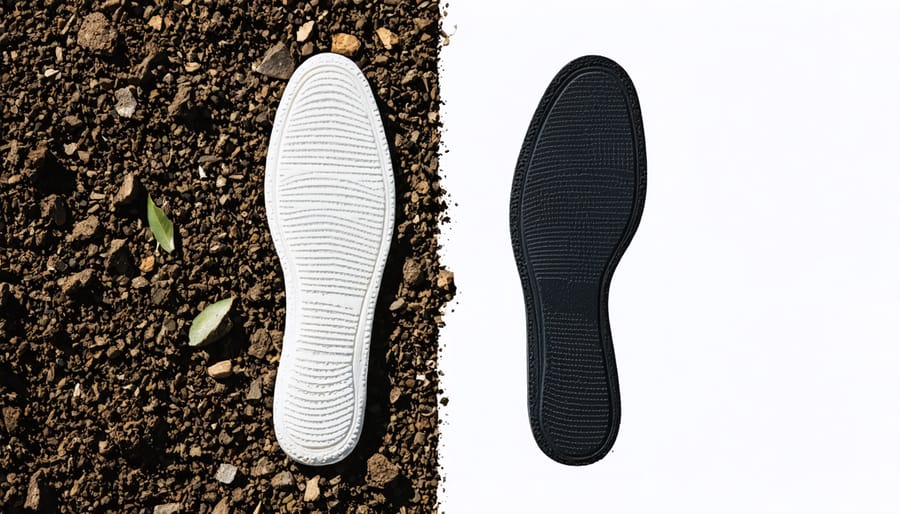 Side-by-side comparison of synthetic insole waste and eco-friendly biodegradable insoles