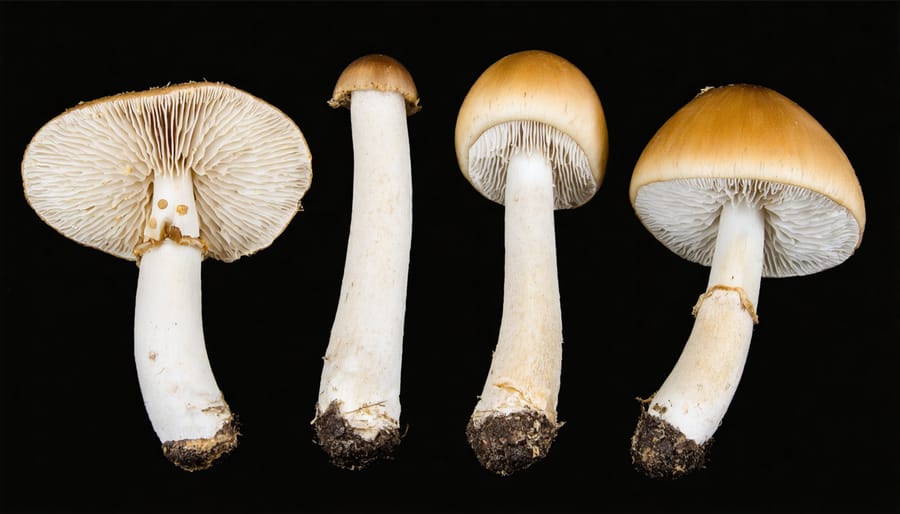 Collection of reishi, shiitake, turkey tail, and maitake mushrooms with identifying labels