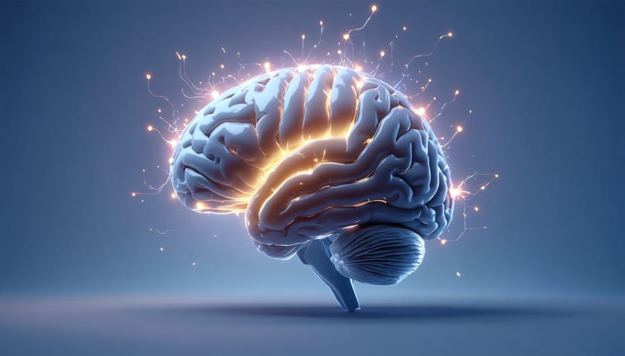 Colorful brain scan illustration showing neural activity during mindful eating