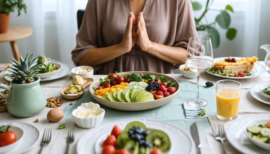 Individual demonstrating proper mindful eating posture and technique
