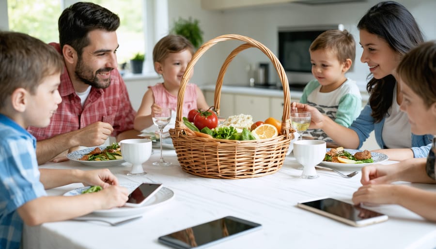 Family enjoying device-free dinner time together