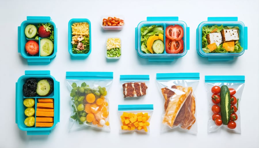 Collection of travel-friendly meal prep containers and storage solutions