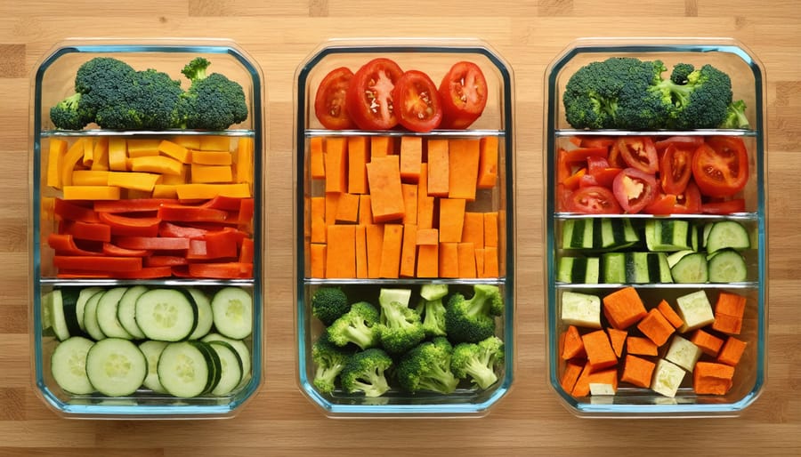 Collage of weekend meal preparation steps including chopping, cooking, and storing seasonal produce