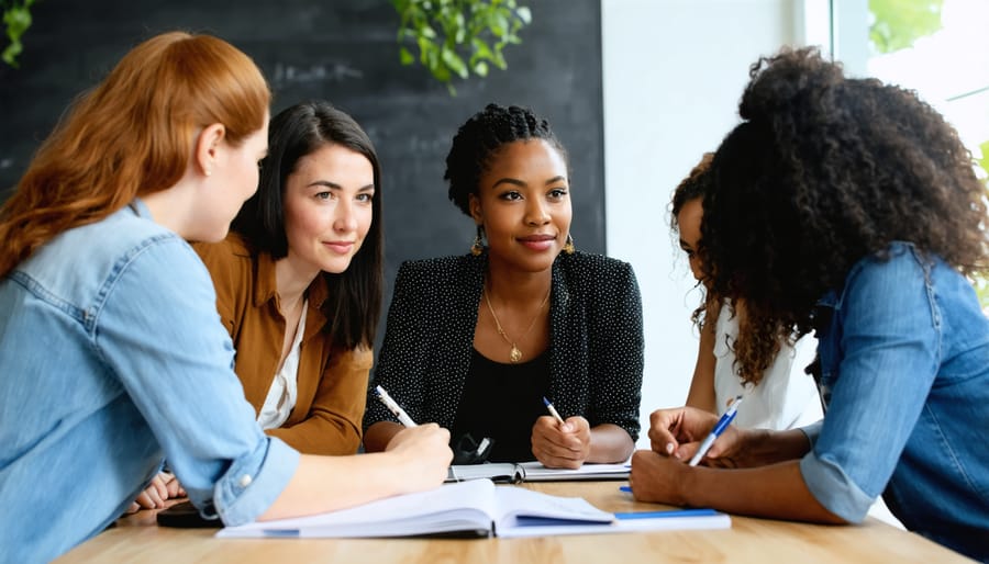 Female entrepreneurs collaborating with mentors during a Zell program workshop