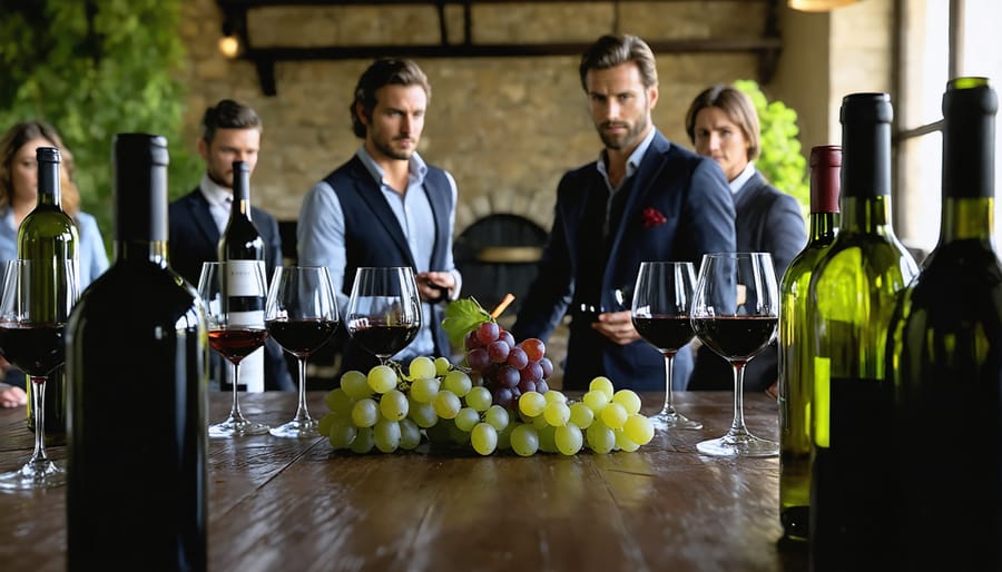 Wine experts blind tasting California and French wines at the 1976 Judgment of Paris