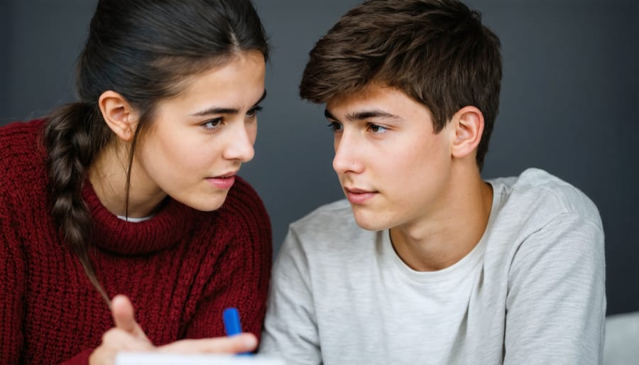 Parent and teenager in conversation, with parent showing clear signs of active listening and engagement