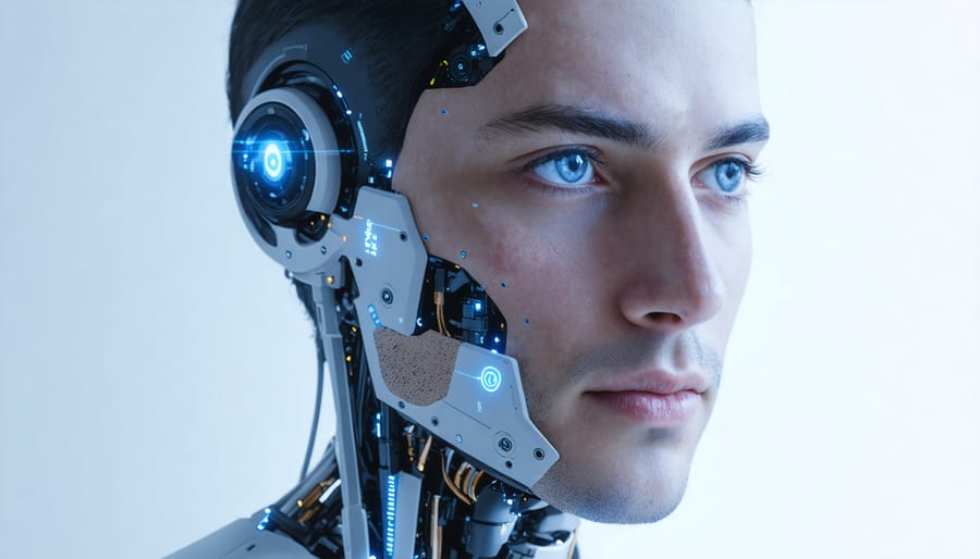 Advanced facial scanning technology analyzing skin conditions with digital overlay