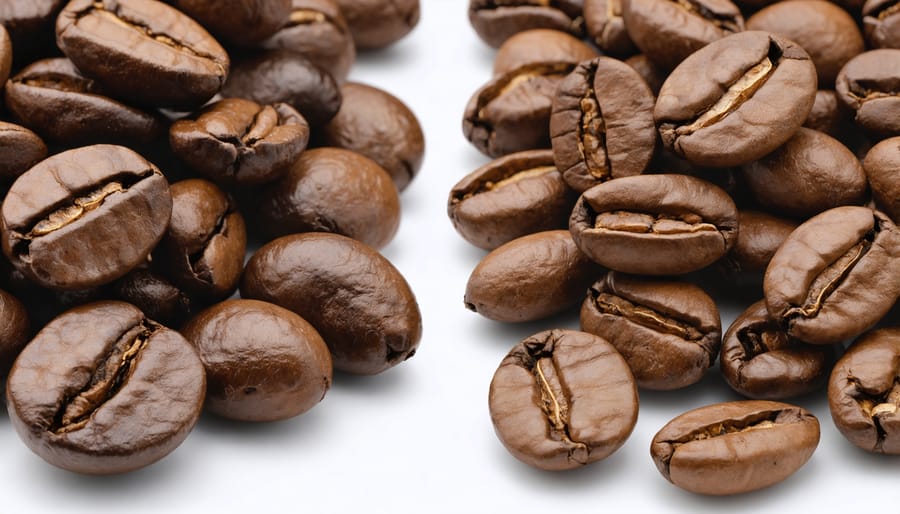 Comparison of coffee beans grown at different altitudes showing physical characteristics