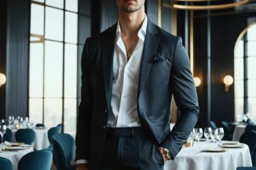 Person transitioning from a corporate office meeting to an evening dinner, wearing luxurious athleisure pieces crafted from sustainable materials, blending performance, comfort, and style.