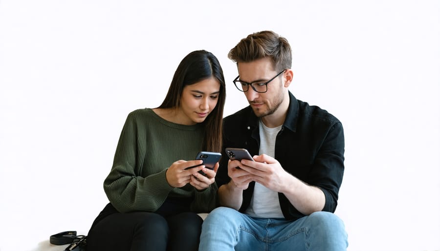 Couple balancing digital device use with real-world interaction