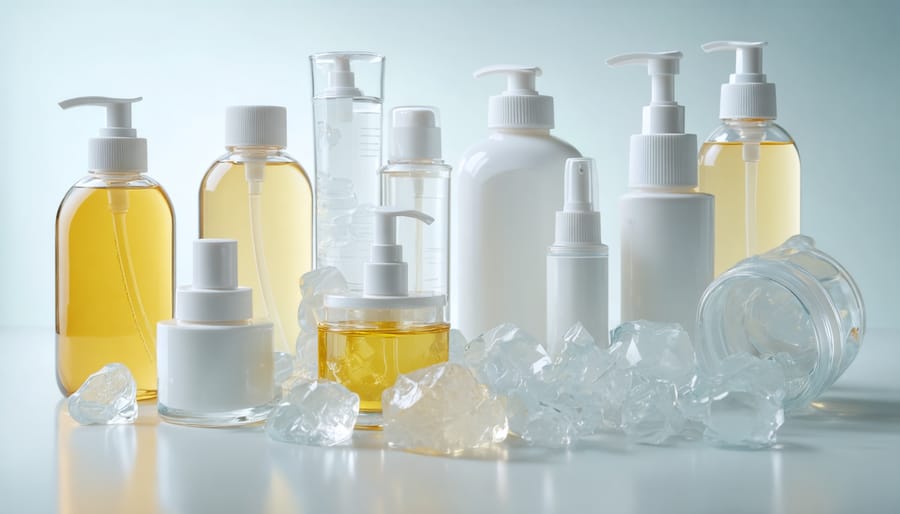 Pile of empty plastic beauty product containers showing industry waste