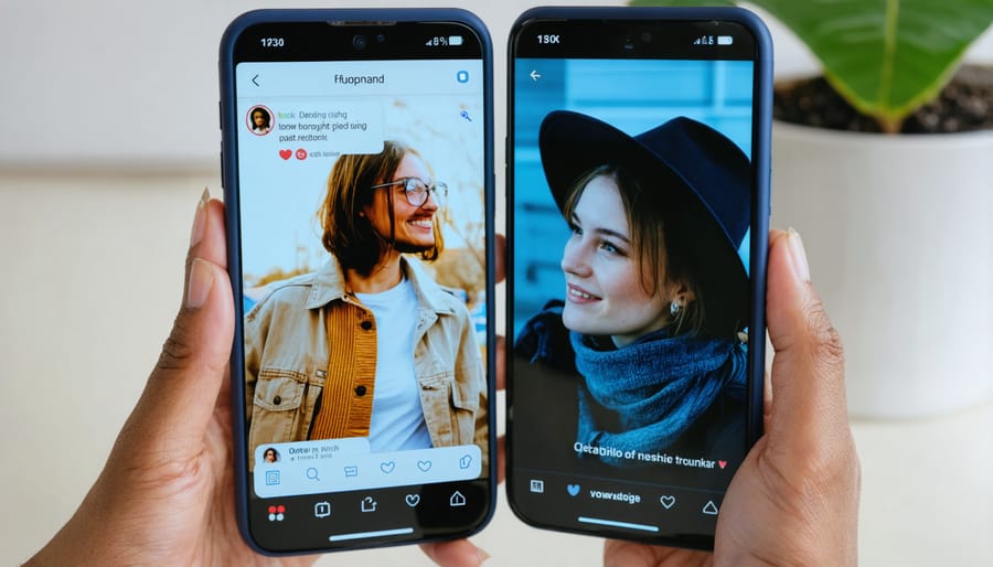 Person contemplating social media connections with past relationships on smartphones