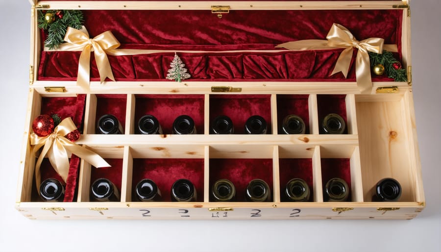 Step-by-step assembly of a handmade wine advent calendar storage box