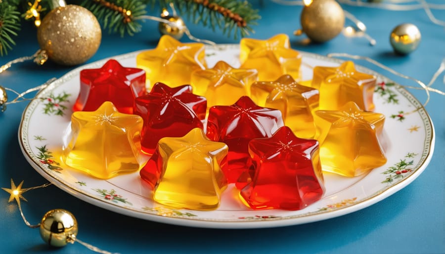 Assorted holiday-shaped jello jigglers in festive colors