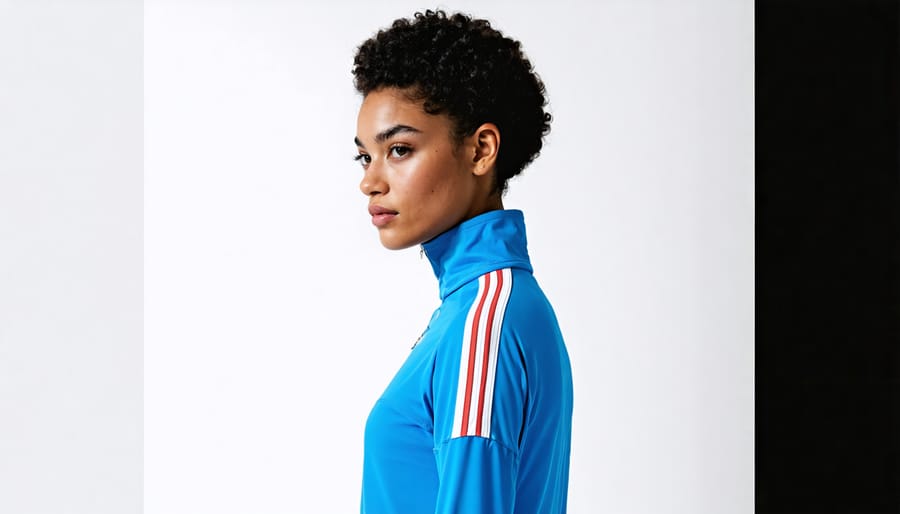 Model wearing designer athleisure collaboration, showcasing seamless blend of luxury and comfort