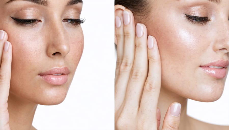 Side-by-side comparison showing skin transformation after using natural skincare products for 8 weeks