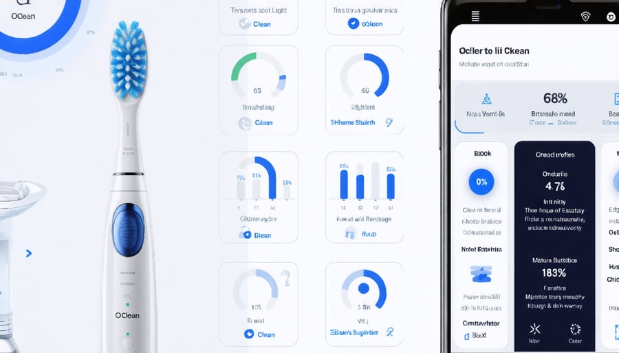 Oclean mobile app interface displaying brushing metrics and oral care insights